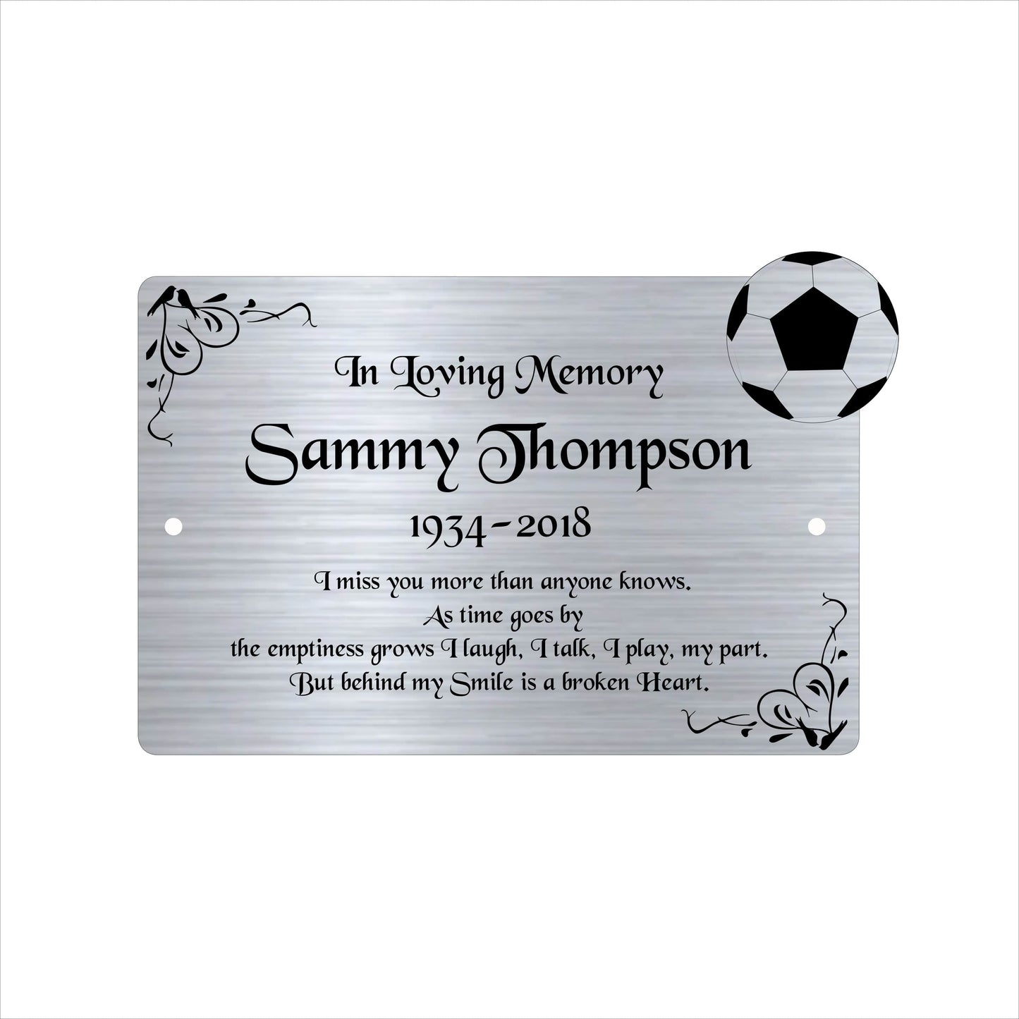 Memorial Bench Plaque, 6x4 Engraved Bench Plaques, Engraved Tree Sign, Weatherproof, Grave, Silver Football