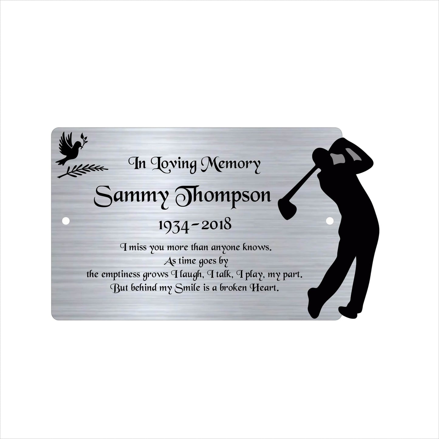 Memorial Bench Plaque, 6x4 Engraved Bench Plaques, Engraved Tree Sign, Weatherproof, Grave, Silver Golf