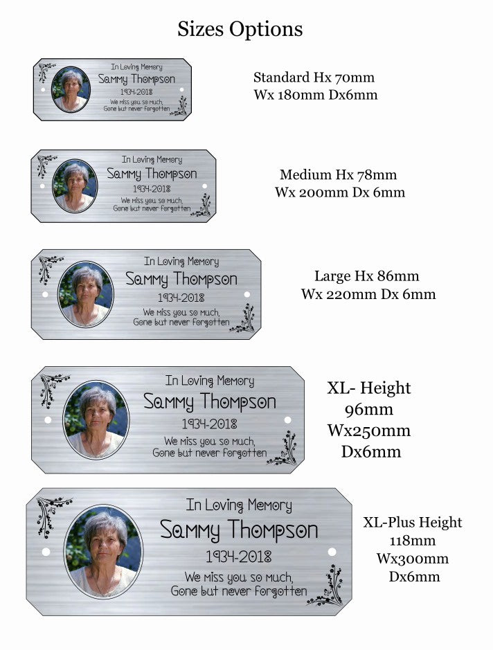 Memorial Photo Plaque, Engraved Bench Plaques, Engraved Tree Sign, Silver, Weatherproof, Grave