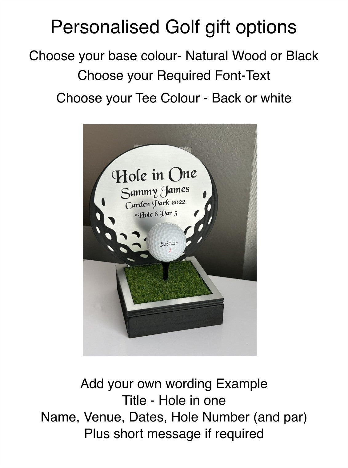 Hole in one, Golf Gifts, Longest Drive, Nearest the pin, personalised Plaques, Keepsakes ,Golf Ball Shape Silver