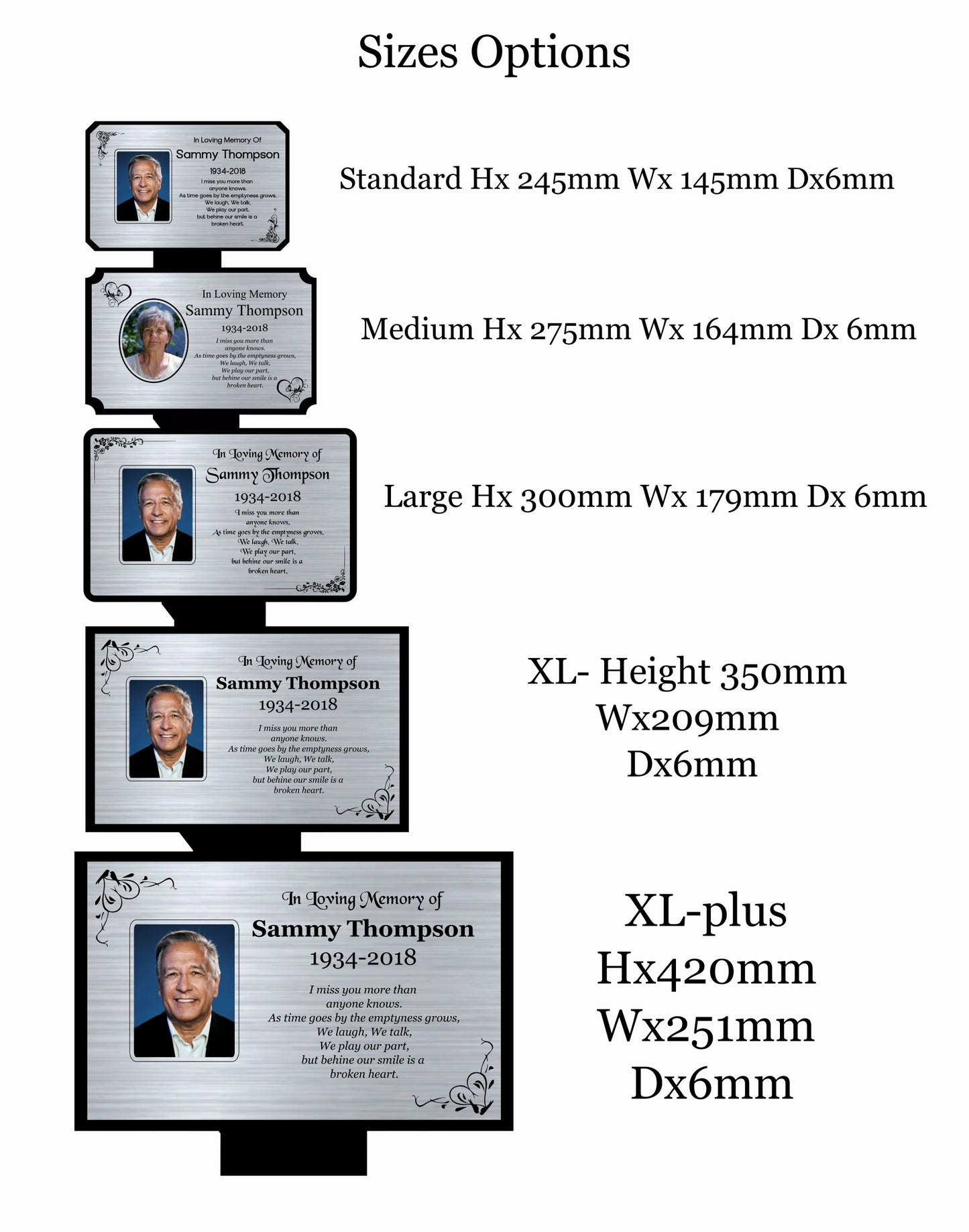 Memorial Photo Plaque Size Options