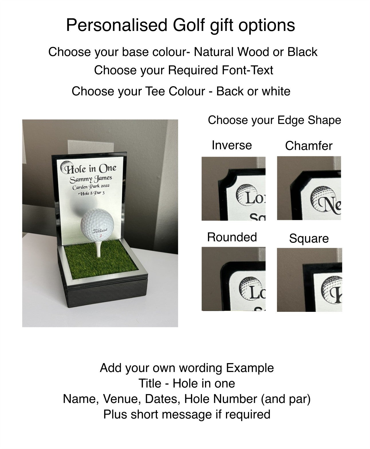 Hole in one, Golf Gifts, Longest Drive, Nearest the pin, personalised Plaques, Keepsakes, silver