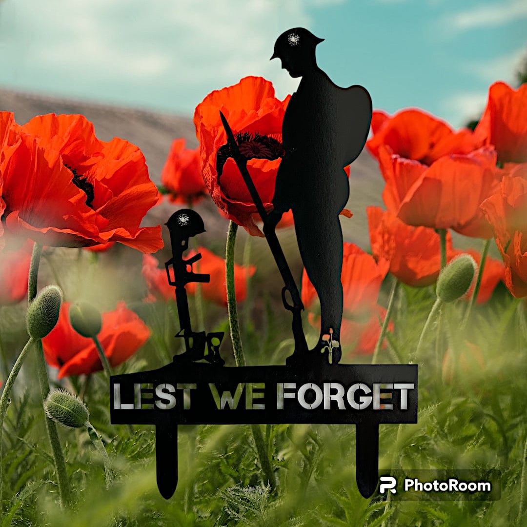 Remembrance Day Memorial Black Acrylic Gloss Lest we forget soldier garden grave marker spike