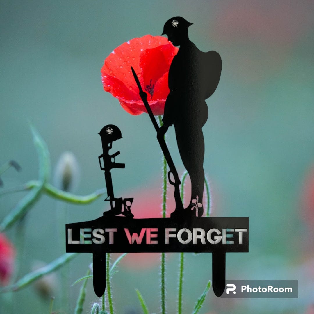 Remembrance Day Memorial Black Acrylic Gloss Lest we forget soldier garden grave marker spike