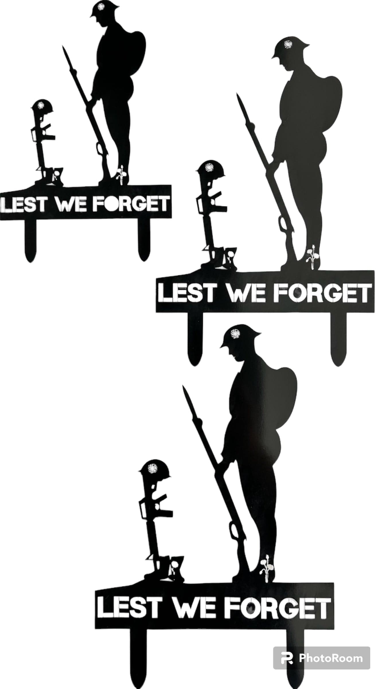 Remembrance Day Memorial Black Acrylic Gloss Lest we forget soldier garden grave marker spike