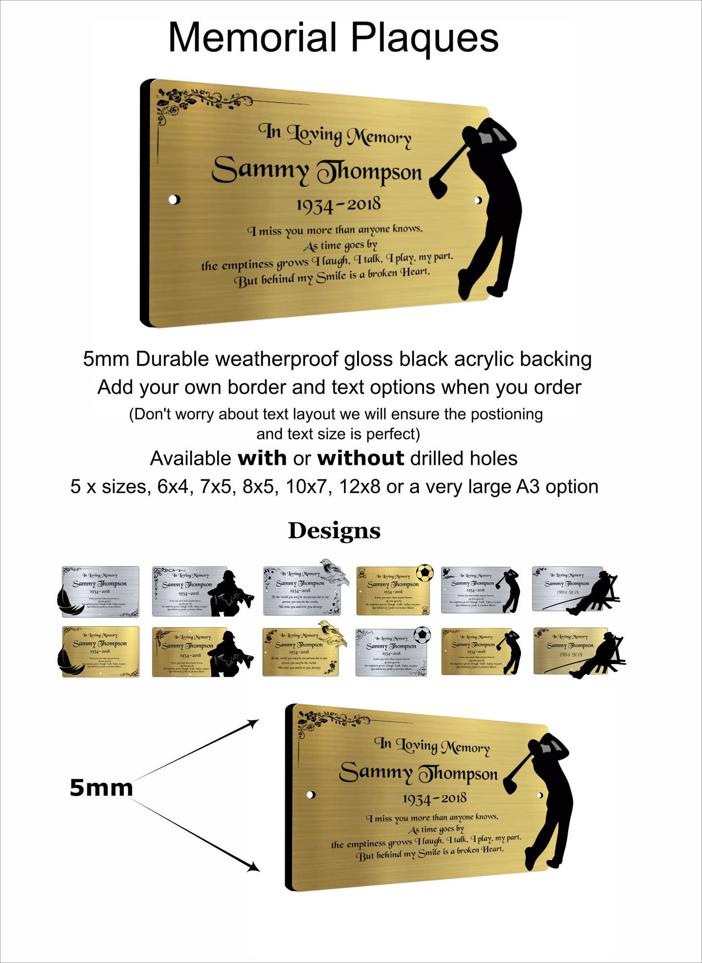 Memorial Bench Plaque, 6x4 Engraved Bench Plaques, Engraved Tree Sign, Weatherproof, Grave, Gold Feather
