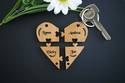 Best Friends Heart Cherry Hardwood Veneer Personalised Jigsaw Keyring