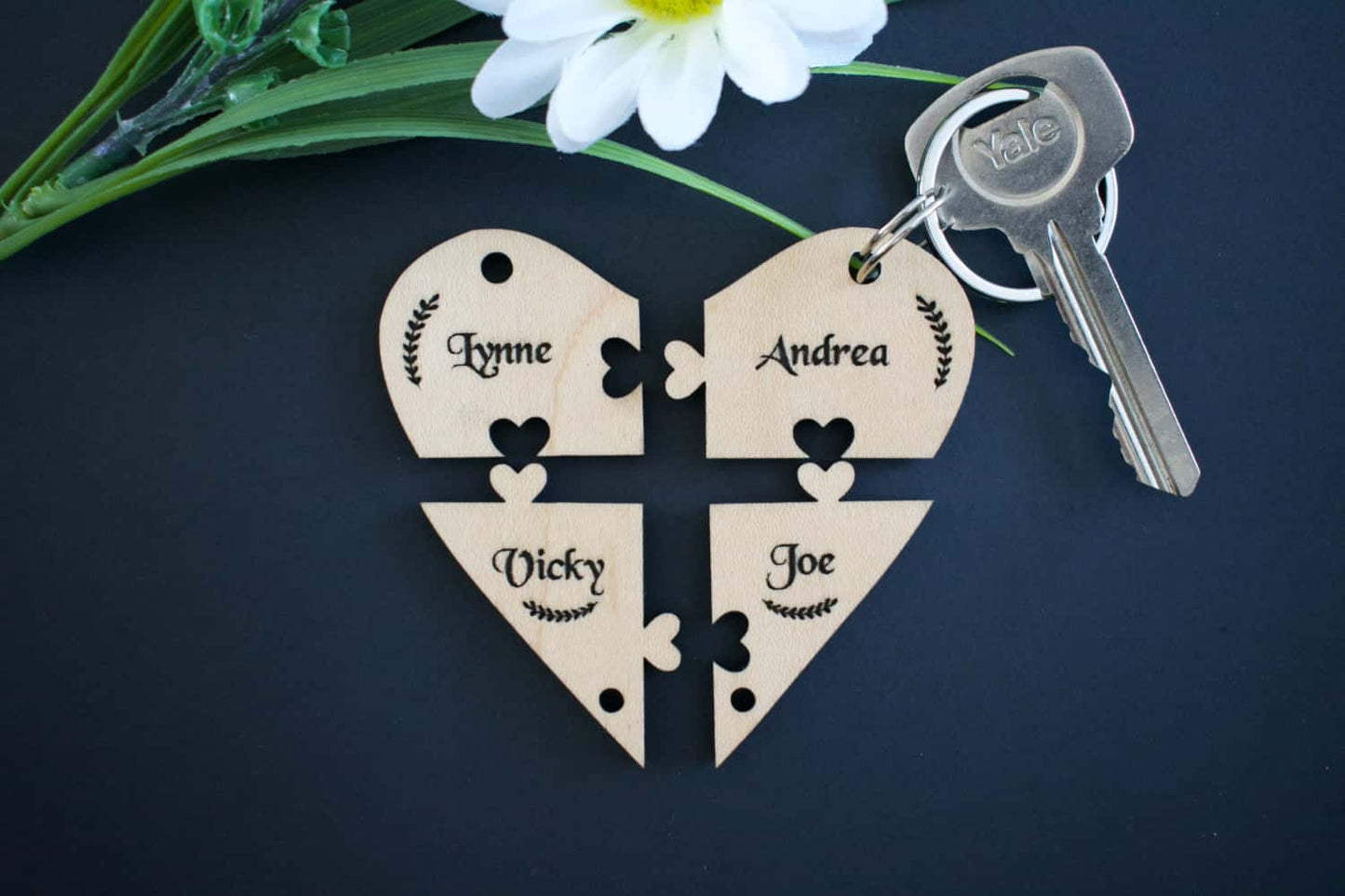 Best Friends Heart Maple Hardwood Veneer Personalised Jigsaw Keyring