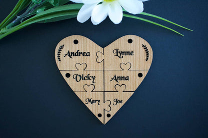 Bridesmaid  Heart Cherry Hardwood Veneer Personalised Jigsaw Keyring