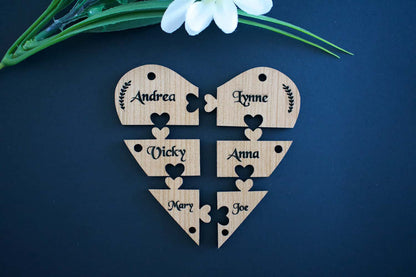 Bridesmaid  Heart Cherry Hardwood Veneer Personalised Jigsaw Keyring