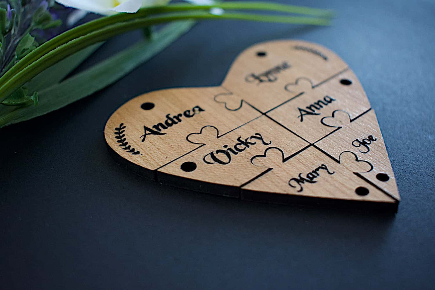 Bridesmaid  Heart Cherry Hardwood Veneer Personalised Jigsaw Keyring