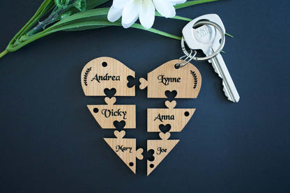 Bridesmaid  Heart Cherry Hardwood Veneer Personalised Jigsaw Keyring