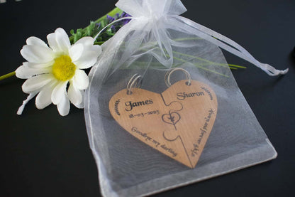 Bridesmaid  Heart Cherry Hardwood Veneer Personalised Jigsaw Keyring