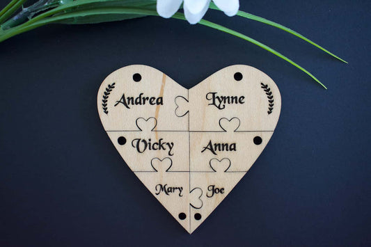 Bridesmaid Heart Maple Hardwood Veneer Personalised Jigsaw Keyring