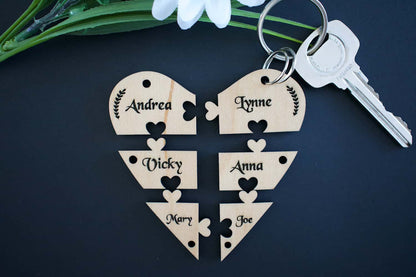 Bridesmaid Heart Maple Hardwood Veneer Personalised Jigsaw Keyring