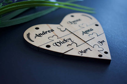 Bridesmaid Heart Maple Hardwood Veneer Personalised Jigsaw Keyring