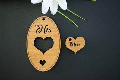 His and Hers Cherry Hardwood Veneer Love Keyring