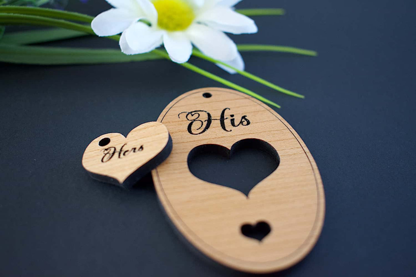 His and Hers Cherry Hardwood Veneer Love Keyring