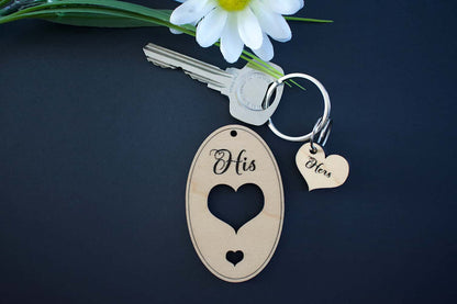 His and Hers Maple Hardwood Veneer Love Keyring