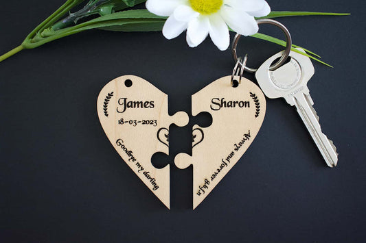 Memorial Heart Maple Hardwood Veneer Personalised Jigsaw Keyring