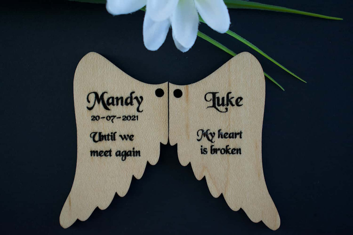 Memorial Angel Wings Maple Hardwood Veneer Personalised Keyring