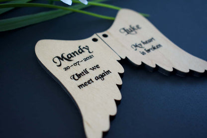 Memorial Angel Wings Maple Hardwood Veneer Personalised Keyring