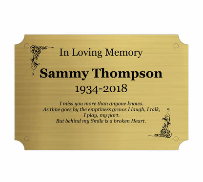 Personalised Memorial Plaque, 6x4 Engraved Bench Plaques, Engraved Tree Sign, Gold, Weatherproof, Grave, Chamfer