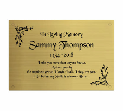Personalised Memorial Plaque, 6x4 Engraved Bench Plaques, Engraved Tree Sign, Gold, Weatherproof, Grave, Rounded