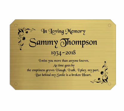 Personalised Memorial Plaque, 6x4 Engraved Bench Plaques, Engraved Tree Sign, Gold, Weatherproof, Grave, Square