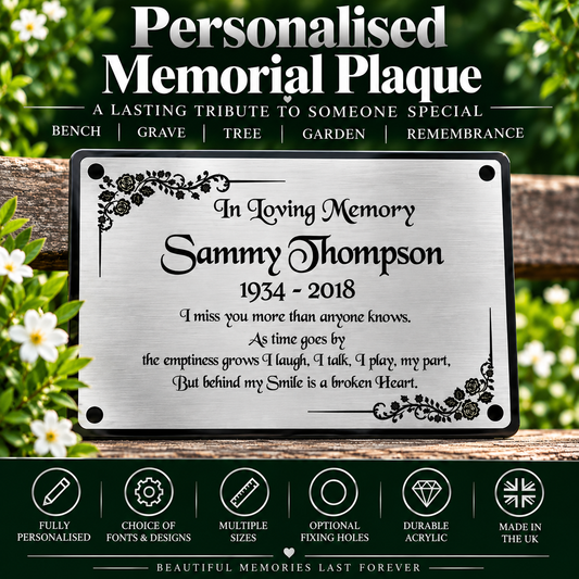 Personalised Memorial Plaque – Engraved Bench, Grave & Tree Remembrance Plaque