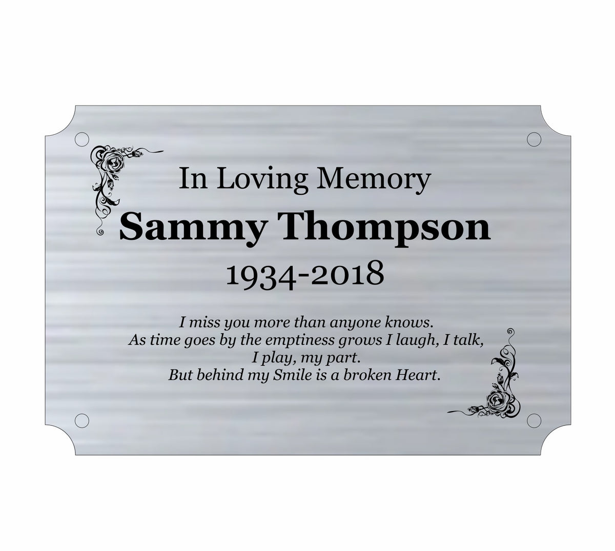 Personalised Memorial Plaque, 6x4 Engraved Bench Plaques, Engraved Tree Sign, Silver, Weatherproof, Grave, inverse