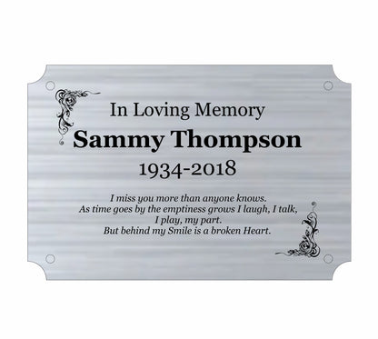 Personalised Memorial Plaque, 6x4 Engraved Bench Plaques, Engraved Tree Sign, Silver, Weatherproof, Grave, inverse