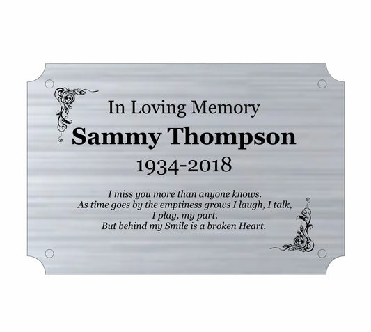 Personalised Memorial Plaque, 6x4 Engraved Bench Plaques, Engraved Tree Sign, Silver, Weatherproof, Grave, inverse