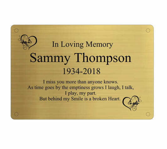 Personalised Memorial Plaque, 6x4 Engraved Bench Plaques, Engraved Tree Sign, Gold, Weatherproof, Grave, Inverse
