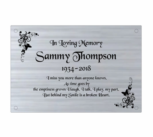 Personalised Memorial Plaque, 6x4 Engraved Bench Plaques, Engraved Tree Sign, Silver, Weatherproof, Grave, Square