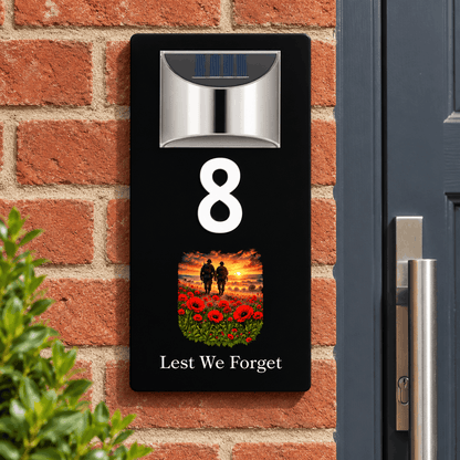 Personalised Solar House Number Sign – Lest We Forget or Your Own Image Soliders