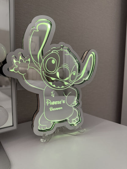 Personalised LED Mirror, Stitch & Lola, Kids Bedroom Sign, Plaque, Wedding, Office, Perfect Gift