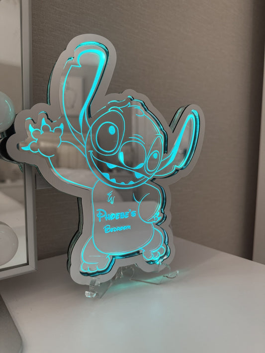 Personalised LED Mirror, Stitch & Lola, Kids Bedroom Sign, Plaque, Wedding, Office, Perfect Gift