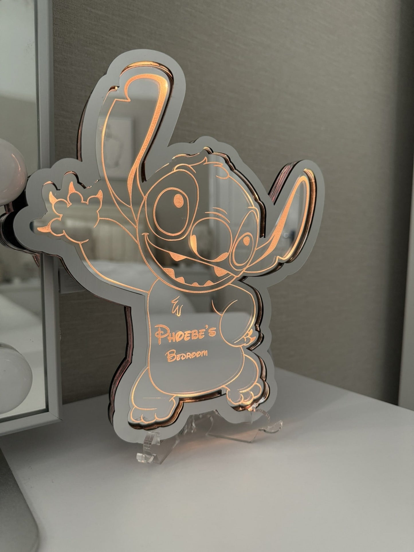 Personalised LED Mirror, Stitch & Lola, Kids Bedroom Sign, Plaque, Wedding, Office, Perfect Gift