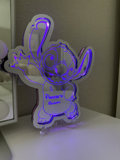 Personalised LED Mirror, Stitch & Lola, Kids Bedroom Sign, Plaque, Wedding, Office, Perfect Gift