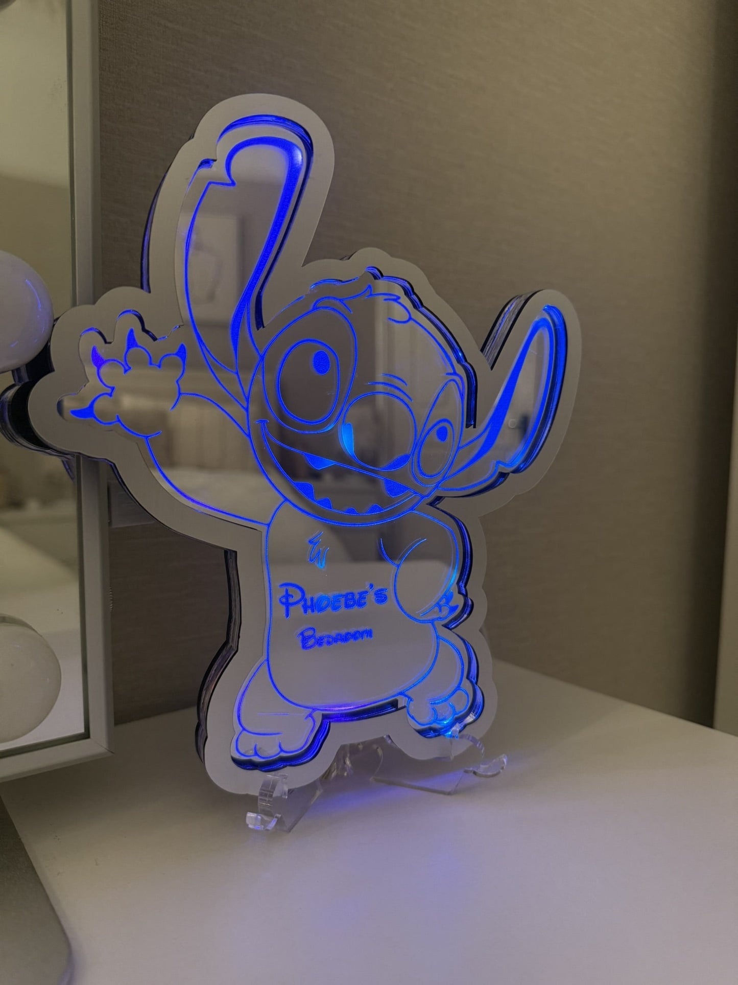 Personalised LED Mirror, Stitch & Lola, Kids Bedroom Sign, Plaque, Wedding, Office, Perfect Gift