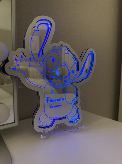 Personalised LED Mirror, Stitch & Lola, Kids Bedroom Sign, Plaque, Wedding, Office, Perfect Gift