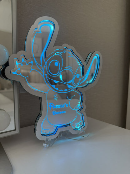 Personalised LED Mirror, Stitch & Lola, Kids Bedroom Sign, Plaque, Wedding, Office, Perfect Gift