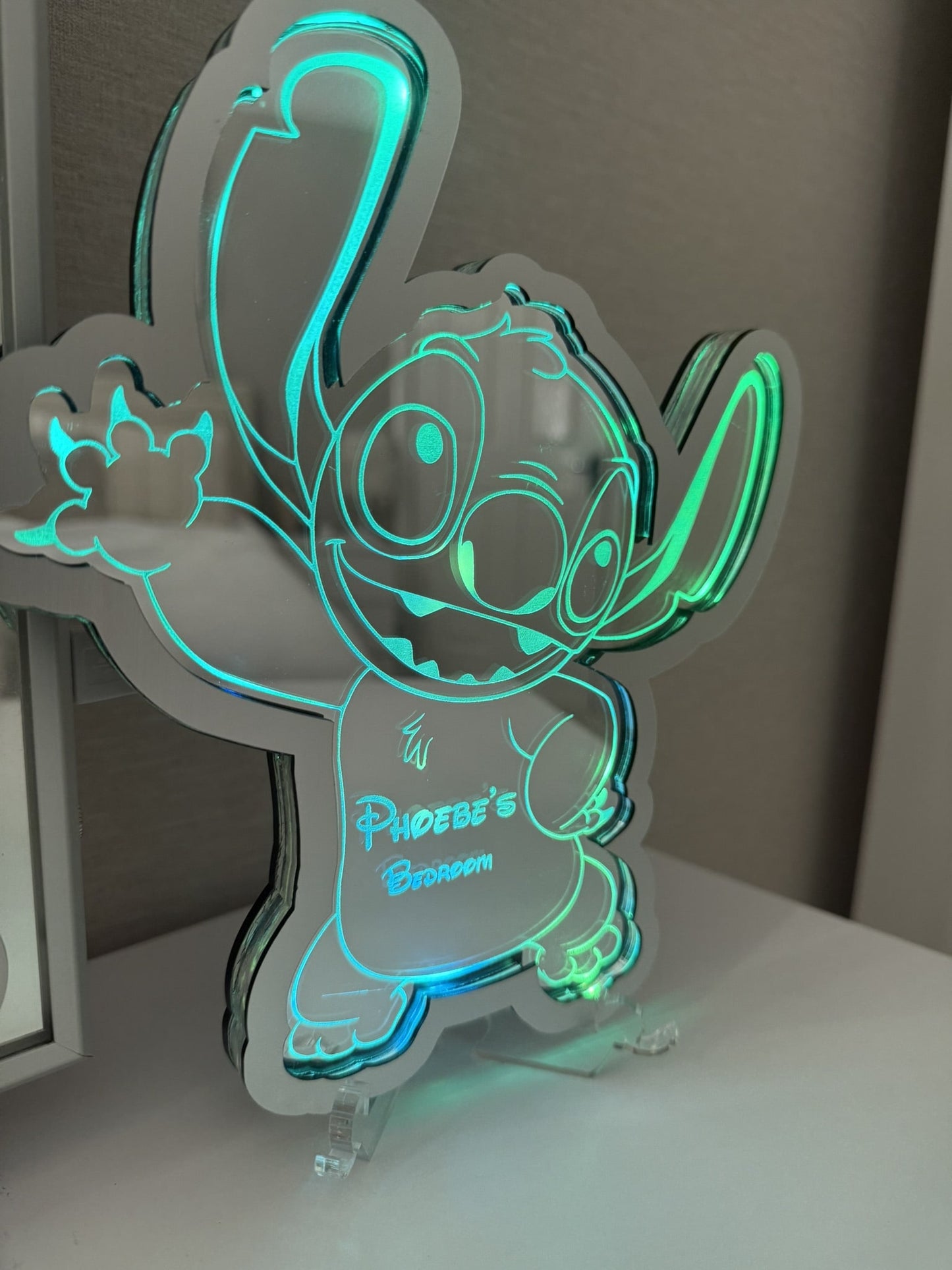 Personalised LED Mirror, Stitch & Lola, Kids Bedroom Sign, Plaque, Wedding, Office, Perfect Gift