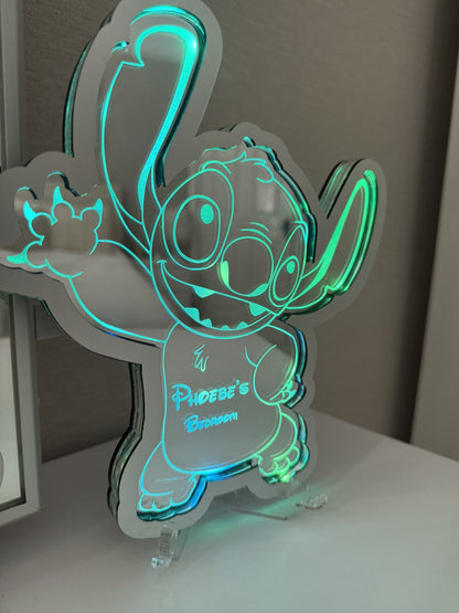 Personalised LED Mirror, Stitch & Lola, Kids Bedroom Sign, Plaque, Wedding, Office, Perfect Gift