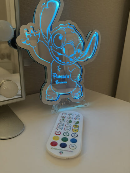 Personalised LED Mirror, Stitch & Lola, Kids Bedroom Sign, Plaque, Wedding, Office, Perfect Gift