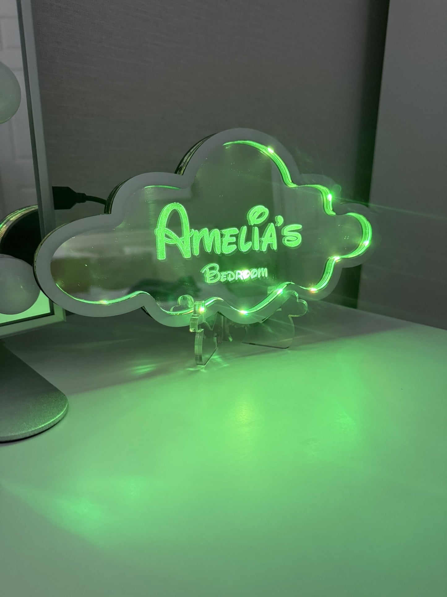 Personalised LED Mirror, Cloud Shape, Kids Bedroom Sign, Plaque, Wedding, Office, Perfect Gift