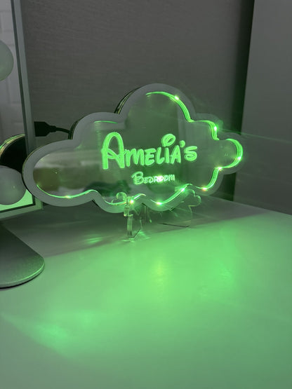 Personalised LED Mirror, Cloud Shape, Kids Bedroom Sign, Plaque, Wedding, Office, Perfect Gift