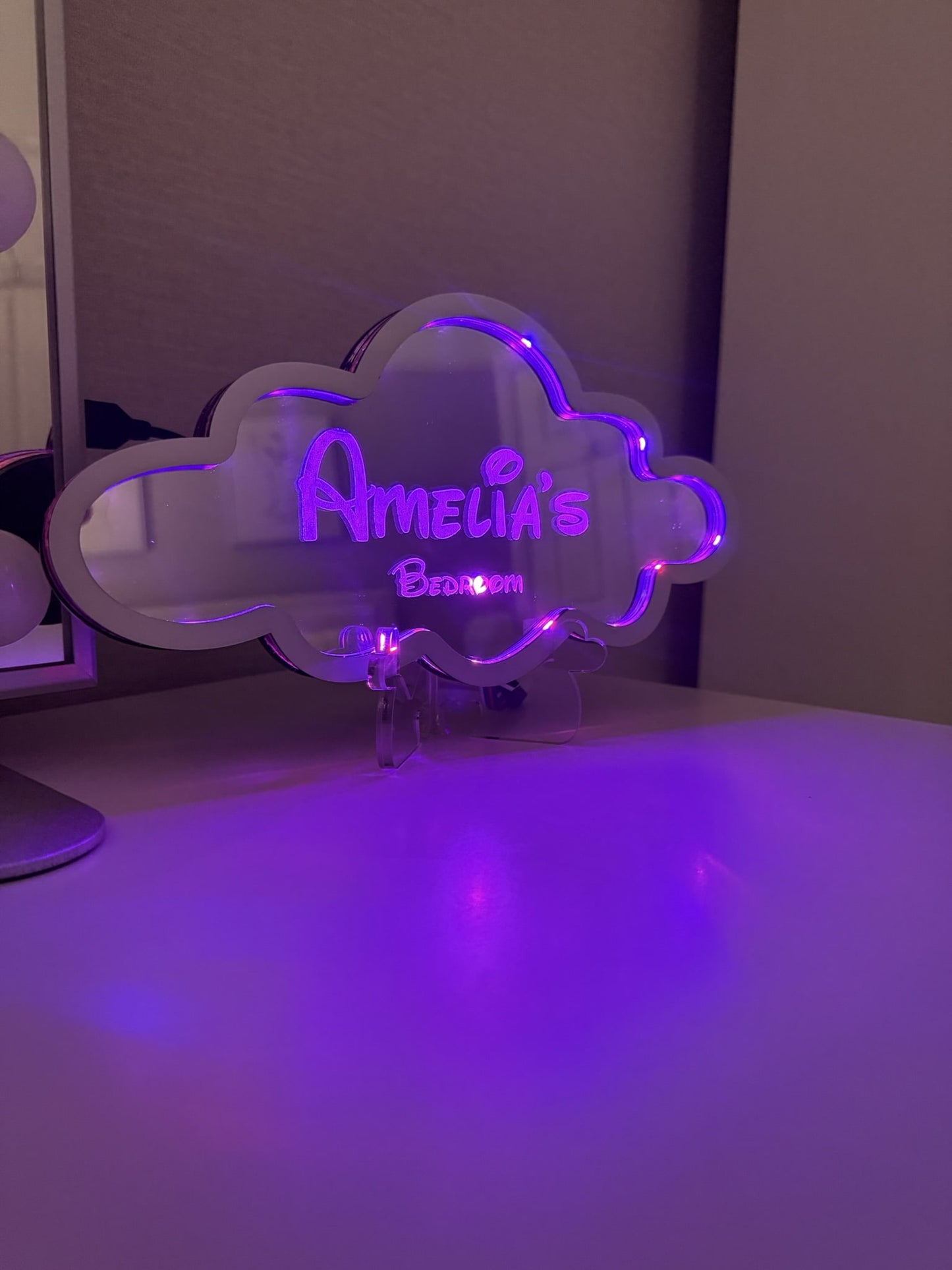 Personalised LED Mirror, Cloud Shape, Kids Bedroom Sign, Plaque, Wedding, Office, Perfect Gift