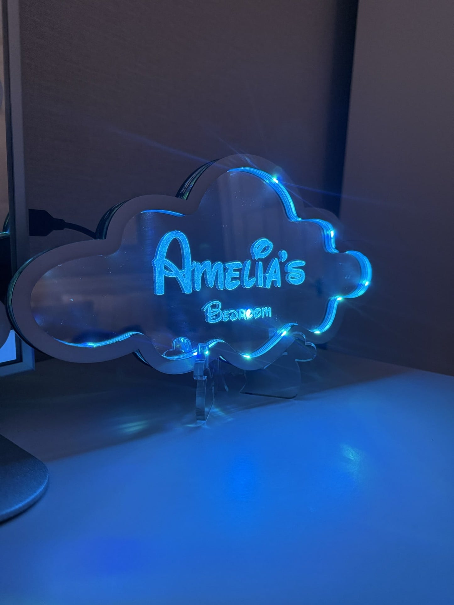 Personalised LED Mirror, Cloud Shape, Kids Bedroom Sign, Plaque, Wedding, Office, Perfect Gift